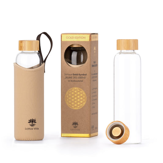 Lotus Vita Glas-Trinkflasche GOLD 24k Vergoldung