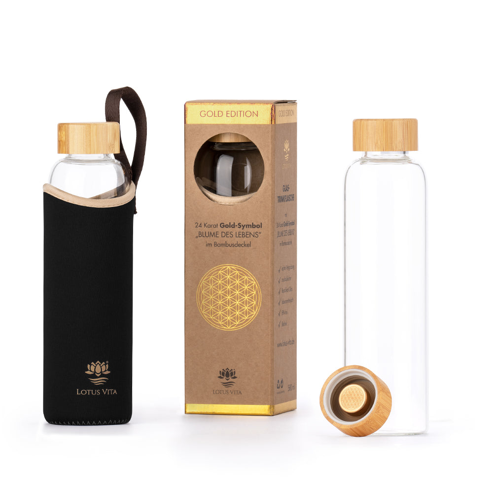 Lotus Vita Glas-Trinkflasche GOLD 24k Vergoldung