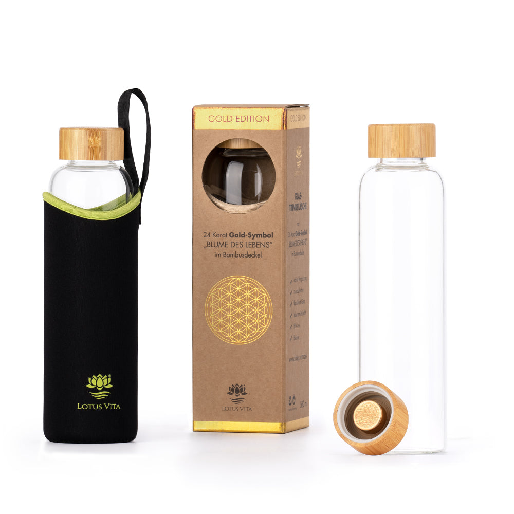 Lotus Vita Glas-Trinkflasche GOLD 24k Vergoldung