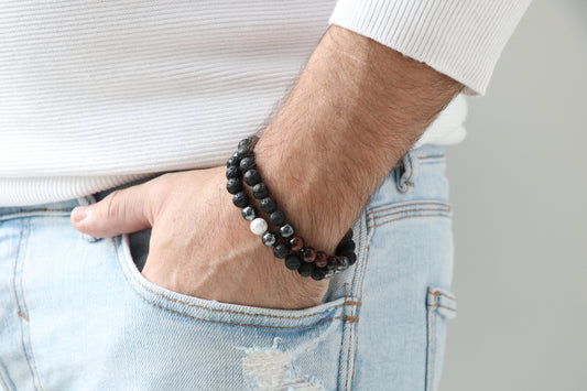Armkette aus Lavastein mit Tigerauge oder Magnesit