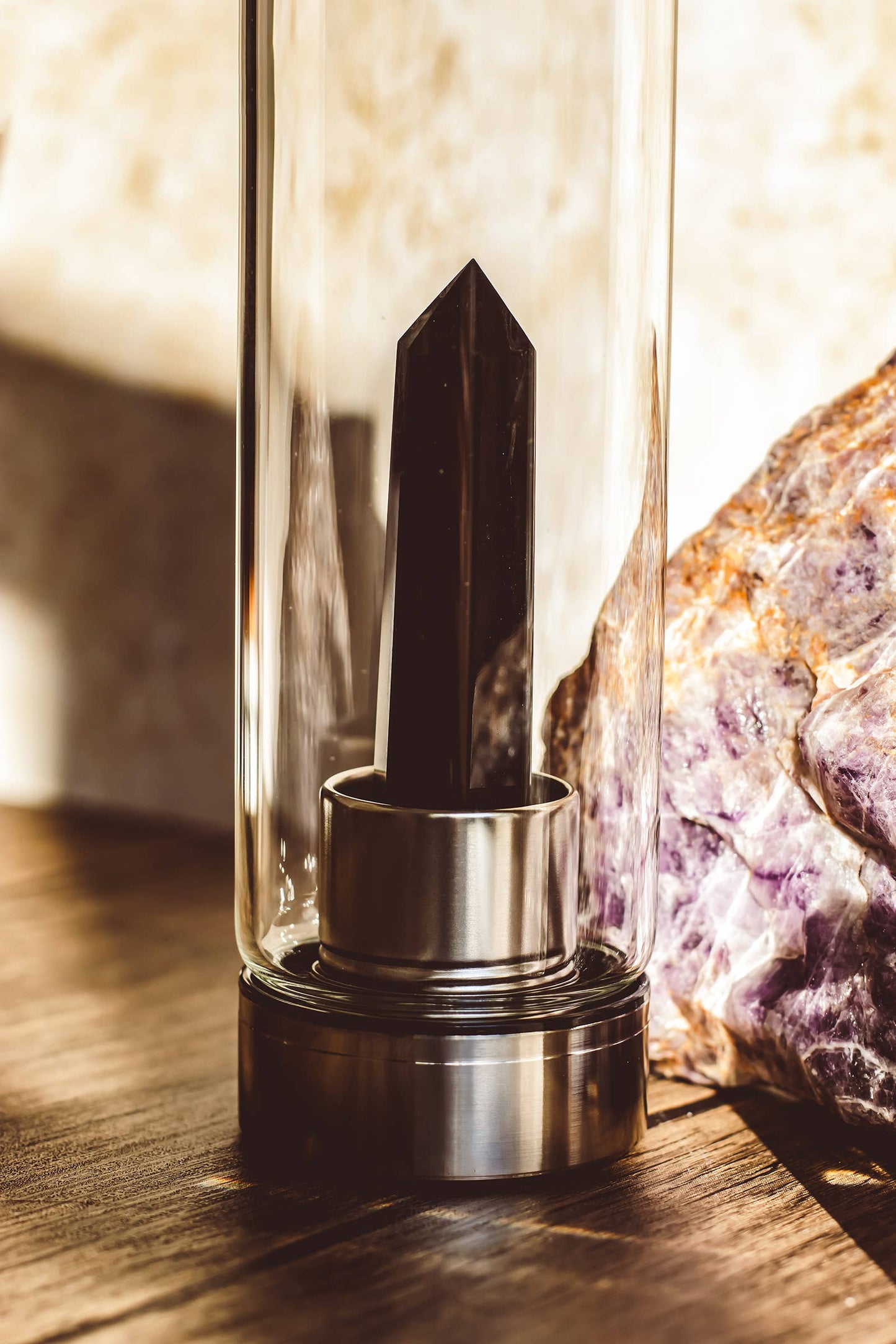 Mindful Living Heilsteintrinkflasche schwarzer Obsidian