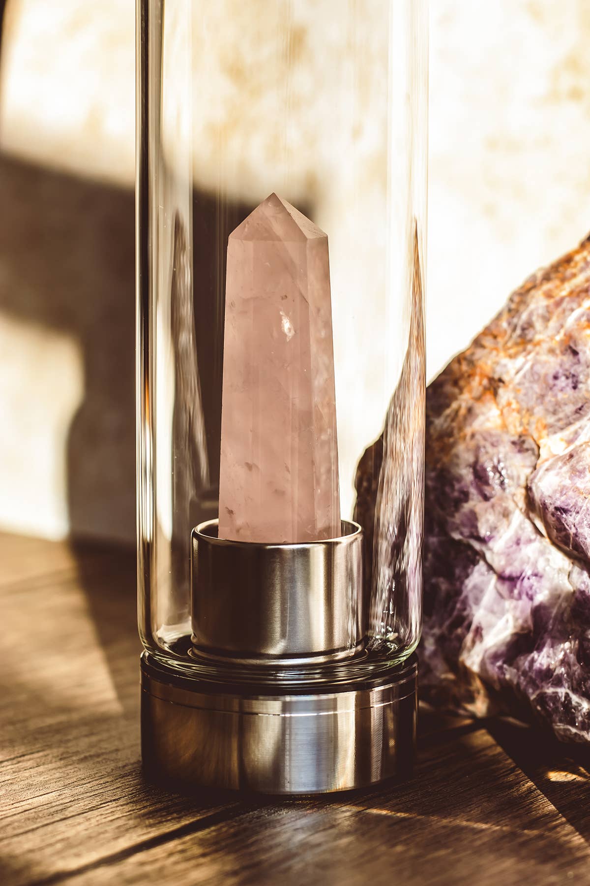 Mindful Living Heilsteintrinkflasche Rosenquarz