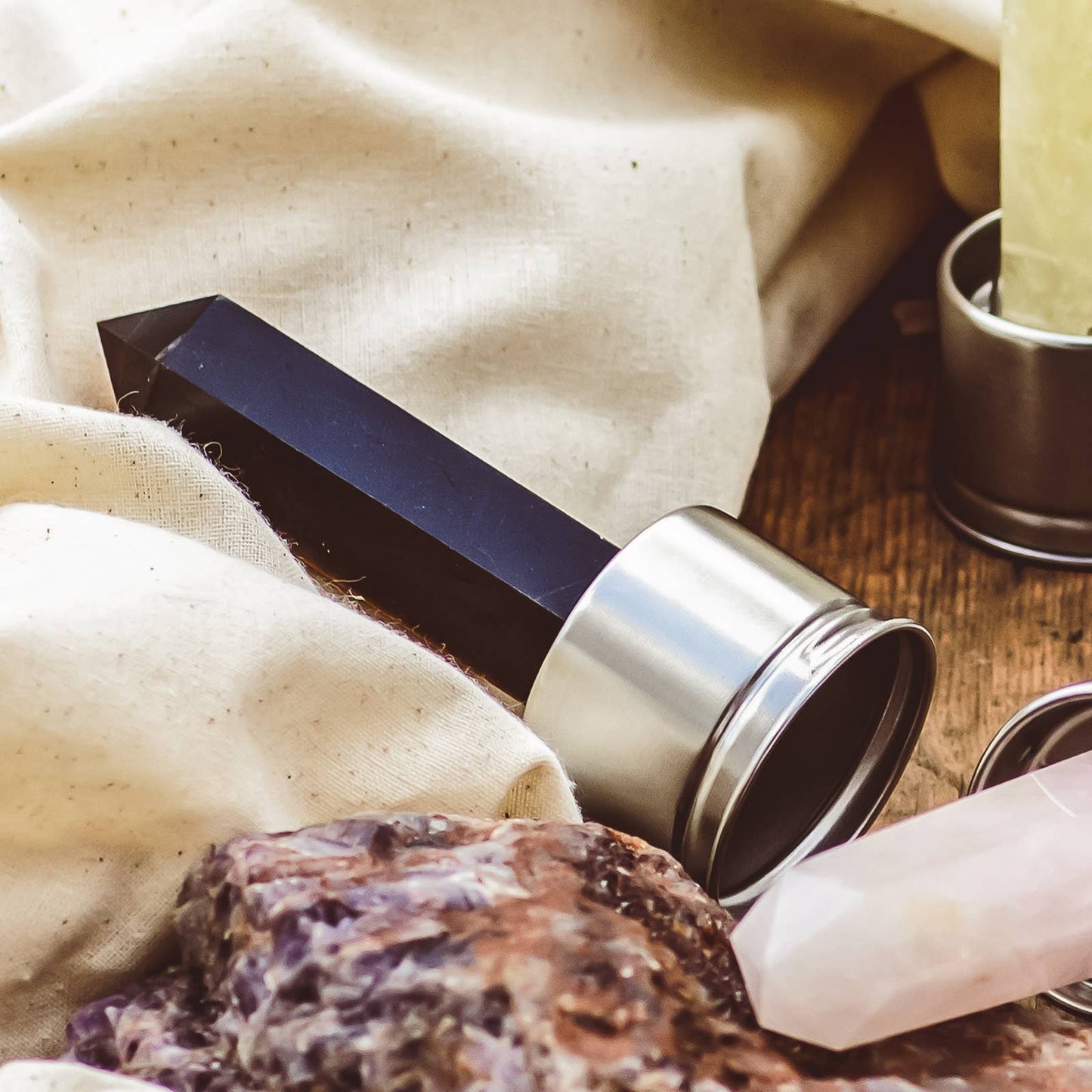 Mindful Living Heilsteintrinkflasche schwarzer Obsidian