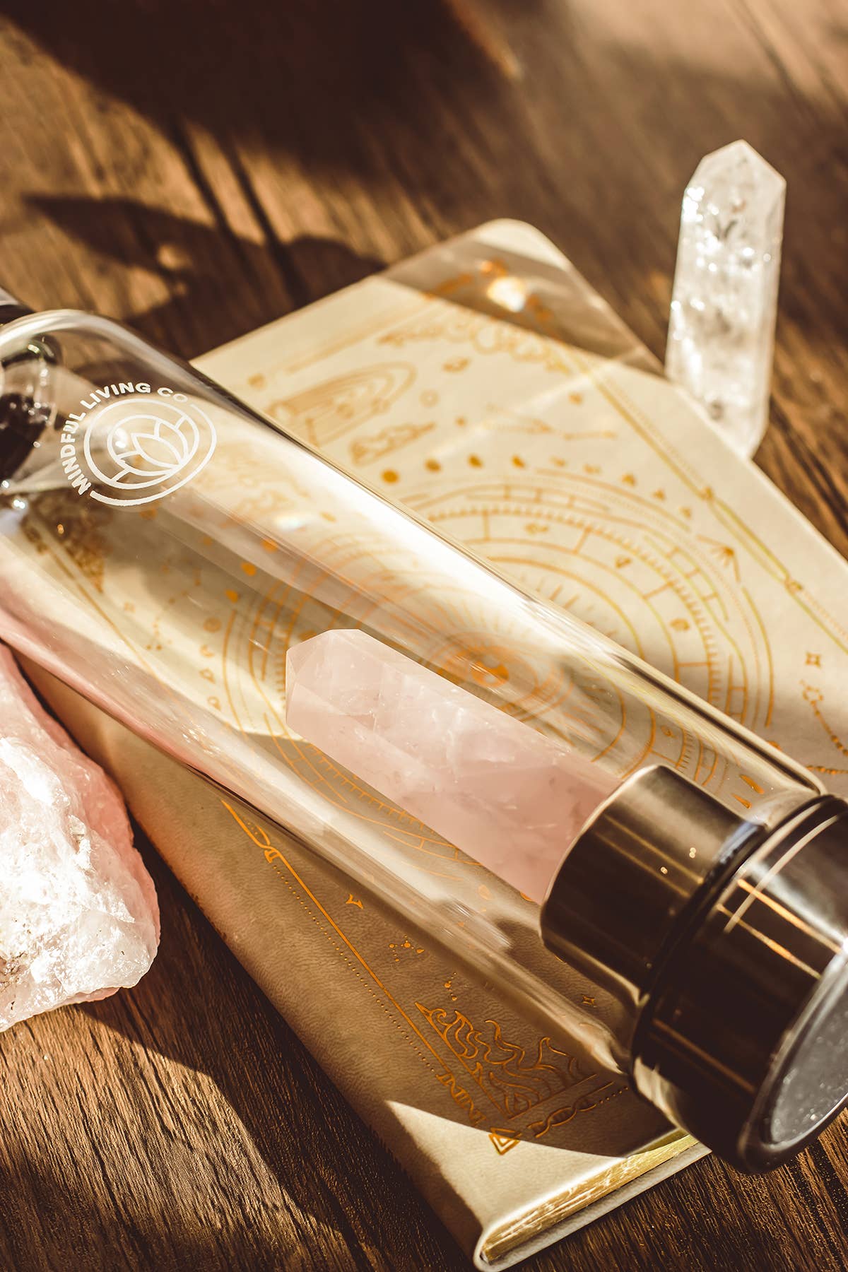 Mindful Living Heilsteintrinkflasche Rosenquarz